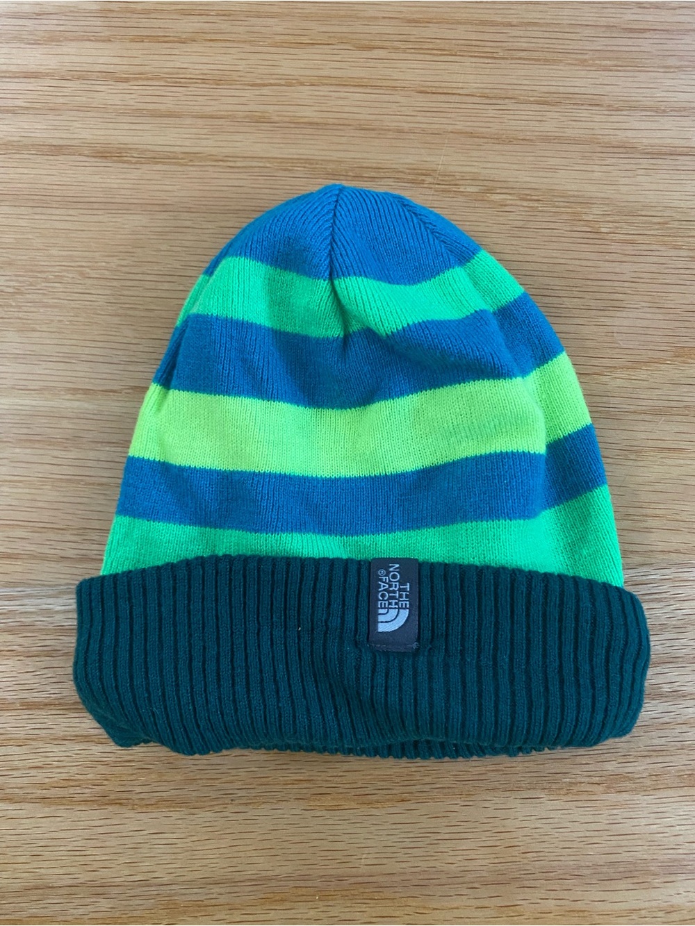 The North Face Kids Striped Blue & Green Knit Beanie